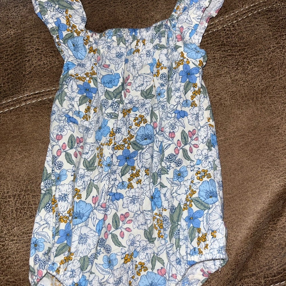 Floral Blue and White Kids Romper